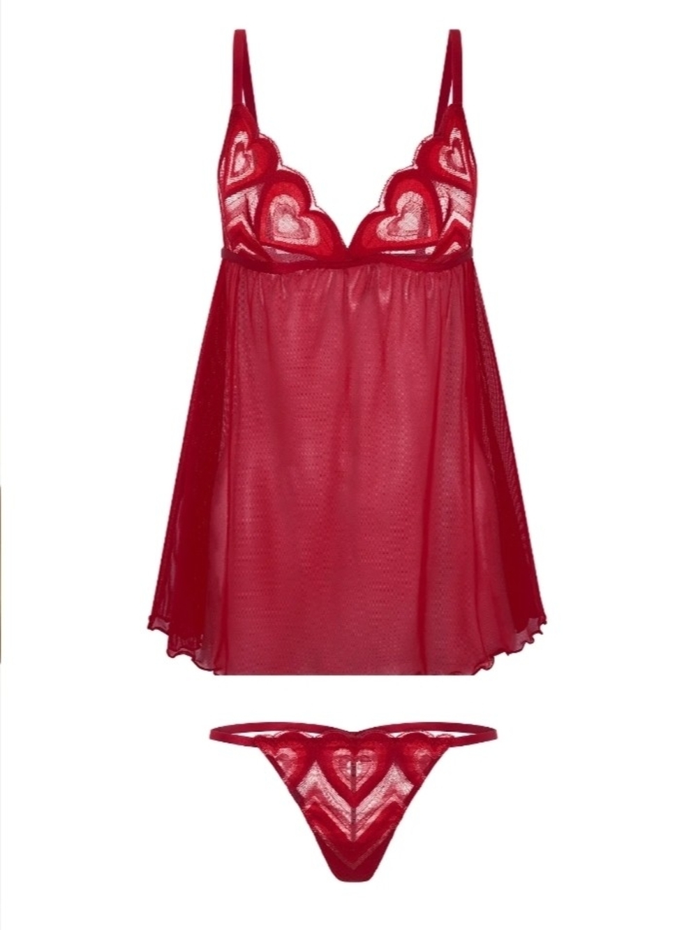 Adore Me Red Heart Lace Babydoll & Thong Set